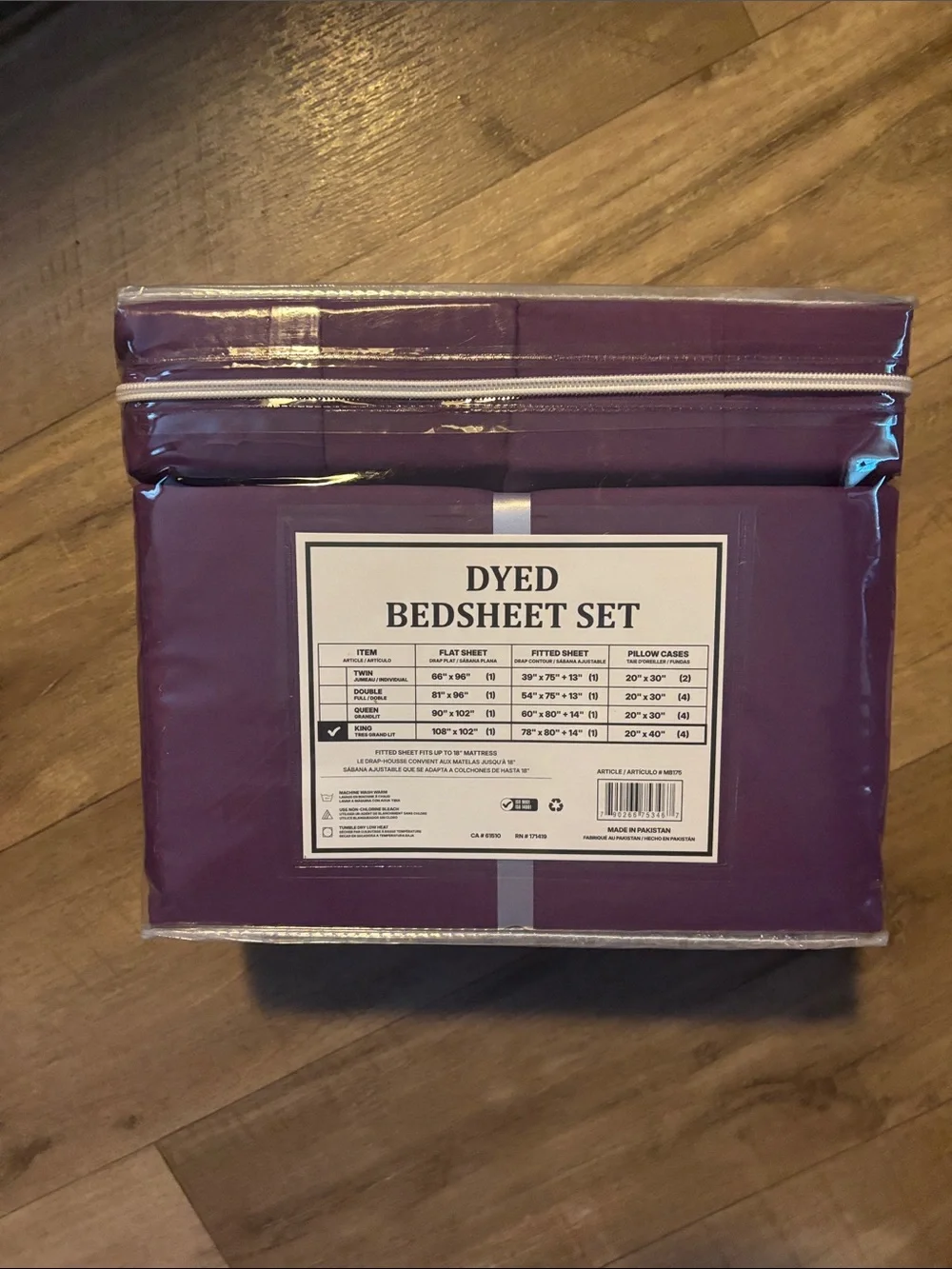 6-Piece Dyed King Bed Sheet Set - Purple